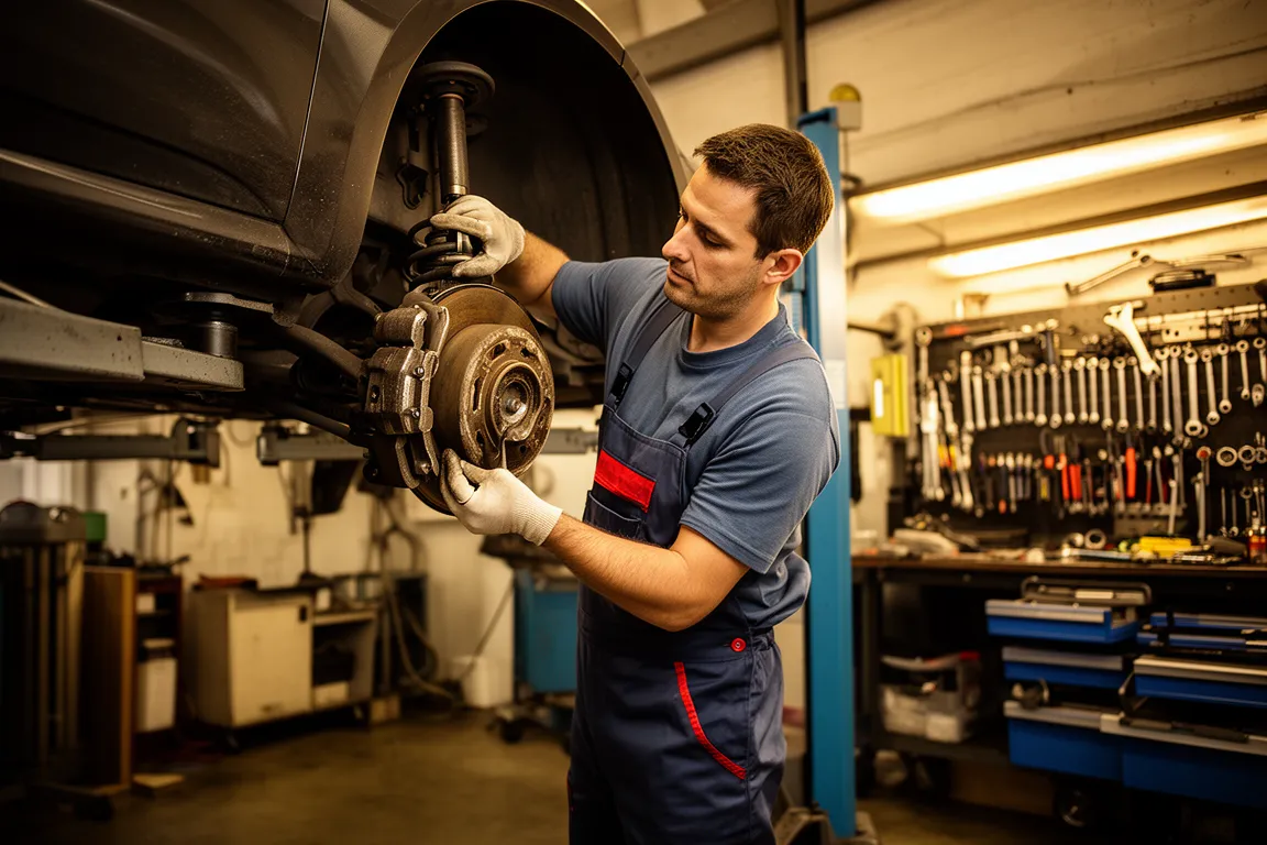 Profissional a verificar componentes de um automóvel